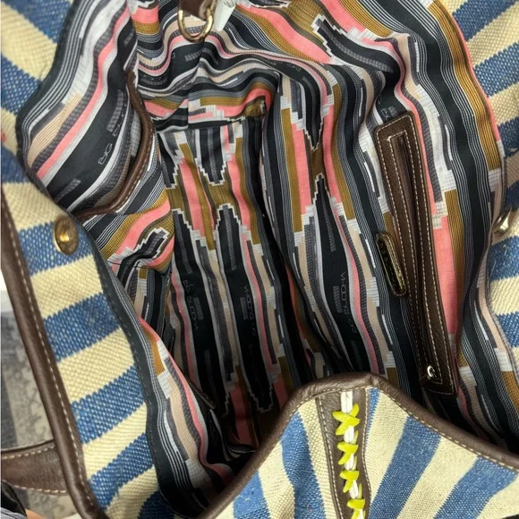 Big Buddha Swesley Blue and White Striped Tribal Tote Bag - Picture 8 of 13